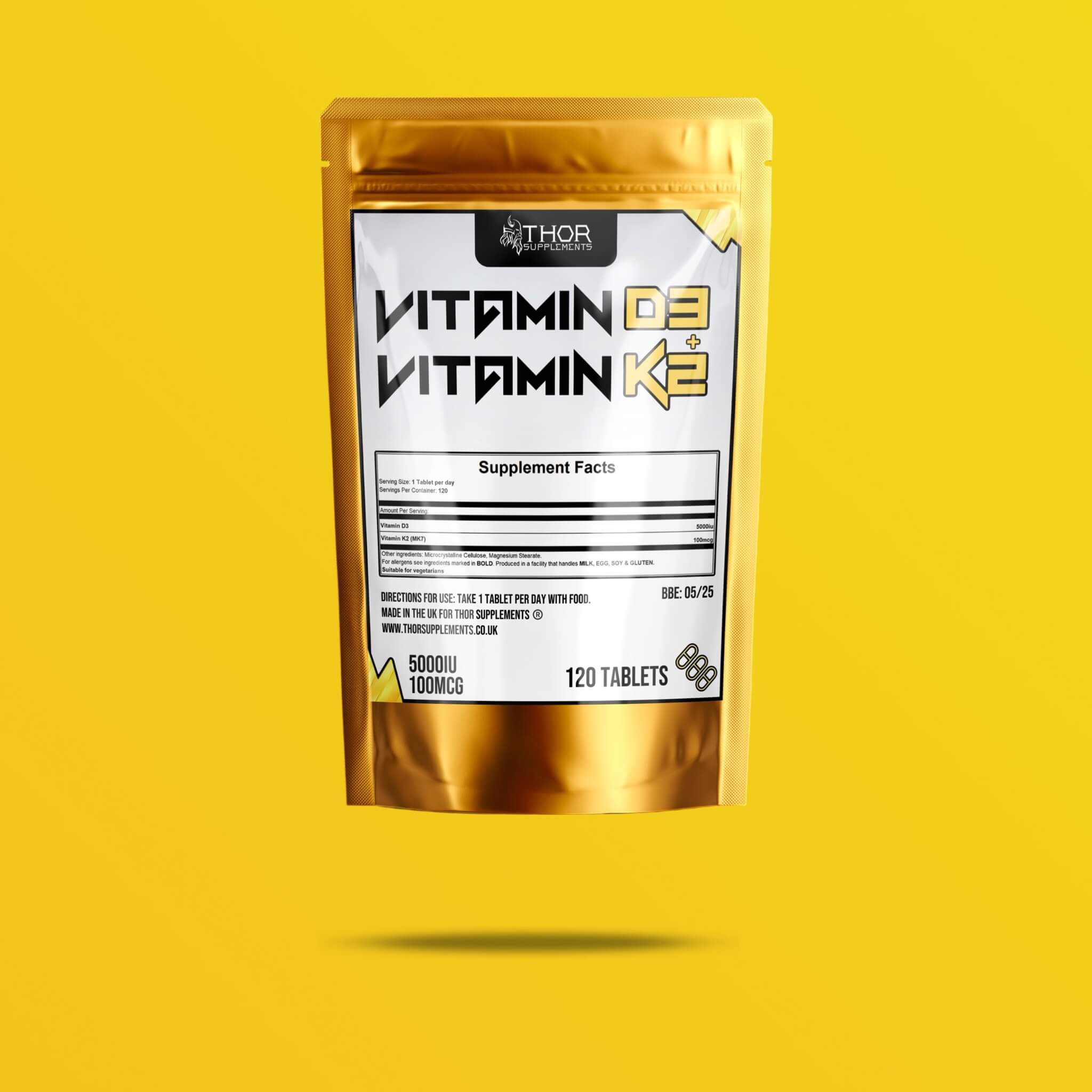 Vitamin D3 & K2 | High Strength | 120 Tablets - Dated 5/25